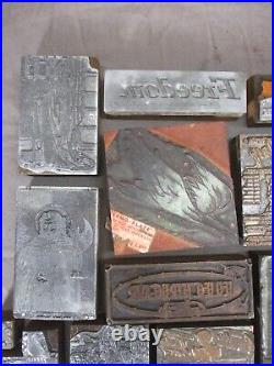 147 Antique Letterpress Printer Type Wood Metal Blocks Gas/Oil Advertising Lot