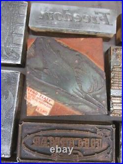 147 Antique Letterpress Printer Type Wood Metal Blocks Gas/Oil Advertising Lot