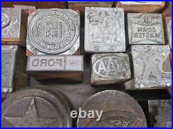 147 Antique Letterpress Printer Type Wood Metal Blocks Gas/Oil Advertising Lot