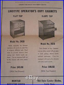 1961 Montco Towanda PA. Linotype Printing Press Parts & Equipment Sale Flyer