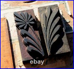 2x ORNAMENT letterpress wooden printing block wood printer type Art Nouveau°1900