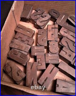 47 Antique Printers Block Letterpress Wooden Printing Letters