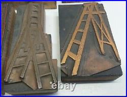 6 Pcs Antique Copper & Wood Letterpress Printers Block Michigan Ladder Company