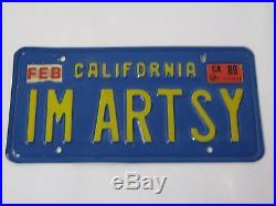 70's Era VANITY California License Plate IM ARTSY ARTIST STATEMENT PIECE