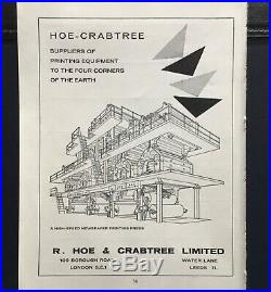 Advert 1960s R. Hoe & Crabtree Printing Equipment London & Leeds