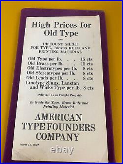 Antique 1907 American Type Founders Company Miscellaneous Merchandise Prices