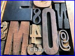Antique Letterpress Printers WOOD TYPE Mix 51 Pieces with Full Alphabet & numbers