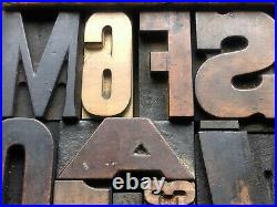 Antique Letterpress Printing WOOD TYPE 46 Pieces Mix Full Alphabet & Numbers 0-9