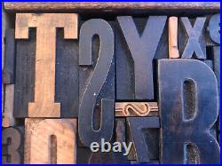 Antique Letterpress Printing WOOD TYPE 48 Pieces Mix Full Alphabet & Numbers 0-9