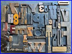 Antique Letterpress Printing WOOD TYPE 55 Pieces Mix Full Alphabet & Numbers 0-9