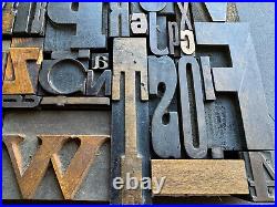 Antique Letterpress Printing WOOD TYPE 55 Pieces Mix Full Alphabet & Numbers 0-9