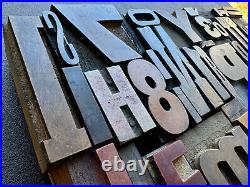 Antique Letterpress Printing WOOD TYPE 55 Pieces Mix Full Alphabet & Numbers 0-9