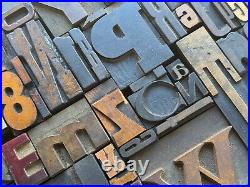 Antique Letterpress Printing WOOD TYPE 55 Pieces Mix Full Alphabet & Numbers 0-9