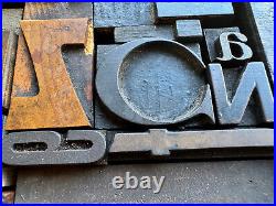 Antique Letterpress Printing WOOD TYPE 55 Pieces Mix Full Alphabet & Numbers 0-9