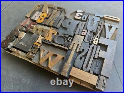 Antique Letterpress Printing WOOD TYPE 55 Pieces Mix Full Alphabet & Numbers 0-9