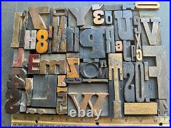 Antique Letterpress Printing WOOD TYPE 55 Pieces Mix Full Alphabet & Numbers 0-9