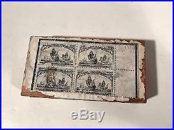 Antique US Postage Stamp Die Copper & Wood Printing Plate 4c Columbus Fleet