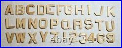Block Letters Alphabet & #s Large Wood Lot (63) Pcs Vintage Freestanding 3-7/8