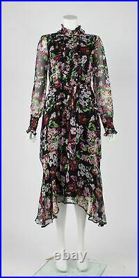 EQUIPMENT Printed Silk Floral Midi Long Sleeve Dress, Size S