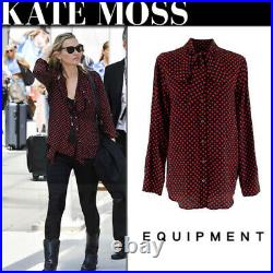 EQUIPMENT X Kate Moss Heart Print Signature Silk Pussy Bow Blouse MSRP $298 Sz S