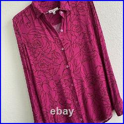 EQUIPMENT femme floral rose print fuchsia top shirt button up blouse long sleeve