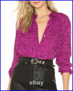 EQUIPMENT femme floral rose print fuchsia top shirt button up blouse long sleeve
