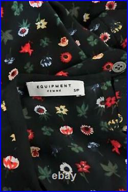 Equipment Dress Aubrey Black/Multi Floral Print Silk Size Small Mini Shift