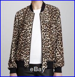 Equipment Femme Abbot Silk Leopard Print Bomber Jacket Size Small $328