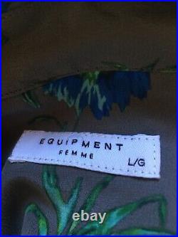 Equipment Gray Silk Blouse Top Button Front Shirt Blue Floral Print Size L