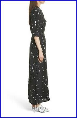 Equipment Major Printed Silk Crepe Black Maxi Dress Women's Size Extra Small XS