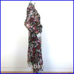 Equipment Midi Dress Palo Black Floral Print Silk Size Large Long Sleeve
