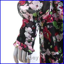 Equipment Midi Dress Palo Black Floral Print Silk Size Large Long Sleeve