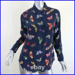 Equipment Slim Signature Shirt Navy Butterfly Print Silk Top Size Extra Small