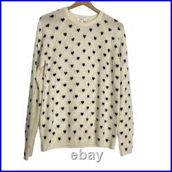 Equipment Sloane Heartfelt Ivory Cashmere Crewneck Sweater Black Heart Print