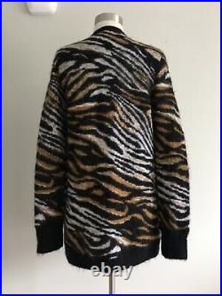Equipment Tiger Print Mohair Wool Nylon Blend Black Tan Cardigan Sweater Size S