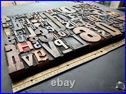 Giant Antique Letterpress Printer WOOD TYPE Mix 168 Pieces Full Alphabet Numbers