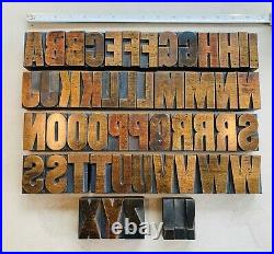 Gorgeous ORIGINAL Vintage Set Printers Wood Type 60mm Block Letters x59 Display