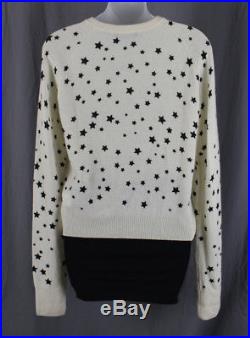 Kate Moss Equipment Women's Ivory Black Star Print Cashmere Sweater Top Size S