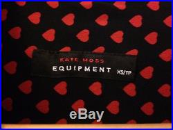 Kate Moss X EQUIPMENT Red & Black Heart Print Silk Blouse Shirt XS / 8 RRP £250