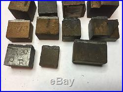 LOT (13) VTG Type Letterpress Printers Blocks Copper On Wood Mixed Lot