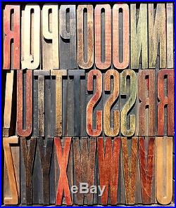 Letterpress WOOD Type 5 ALPHABET 60pcs Exceptional Rare VERY SLIM Typeface