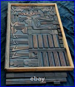 Letterpress wooden frame set Art Nouveau rare awesome wood type printer +100 pcs