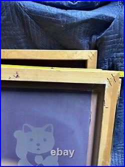 Lot X 6 Vtg japanese designs Silk Screen Wood Frames LUCKY CAT RICKSHAW TEXT'90
