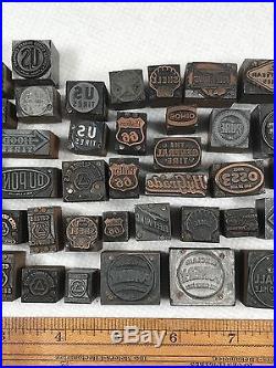 Lot of 63 Gas Oil Tire Printing Blocks Vintage Old Advertising Letterpress Stamp