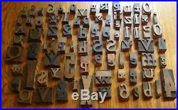 Lot of 83 Antique Carved Wood Letterpress Print Type Block Letters Numbers