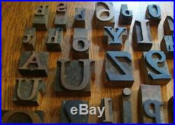 Lot of 83 Antique Carved Wood Letterpress Print Type Block Letters Numbers