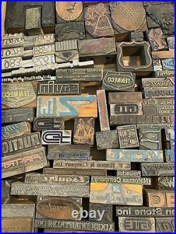 Lot of Vintage Metal & Wood Letterpress Printer Printing Blocks Images Advertisi