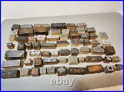 Nice lot of 63 Vintage Letterpress Advertising Blocks- Various Sizes Copper