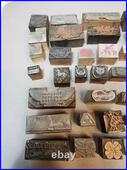 Nice lot of 63 Vintage Letterpress Advertising Blocks- Various Sizes Copper