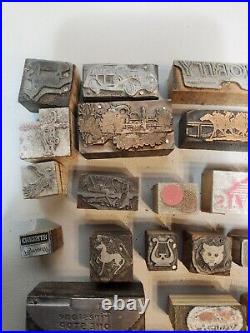 Nice lot of 63 Vintage Letterpress Advertising Blocks- Various Sizes Copper